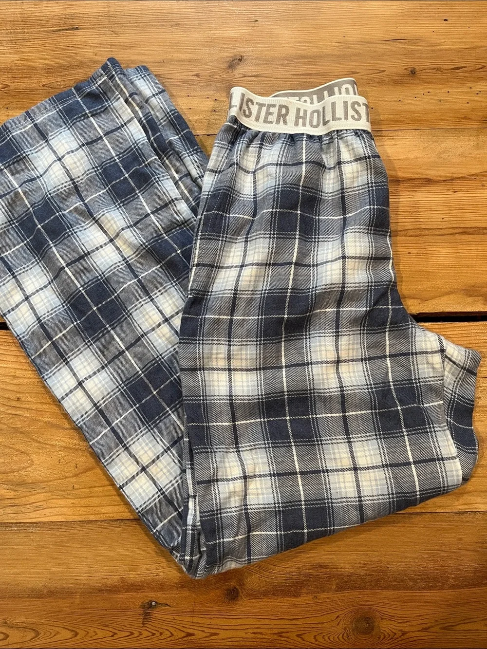HOLLISTER Sleep XS Blue Flannel Check Pants Flared
